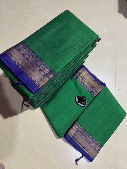 PJJL26A005 Parrot Green Pure Handloom Narayanpet Cotton Saree