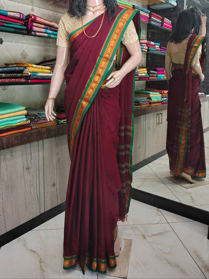 JA26A032 Maroon and Green Pure Handloom Narayanpet Cotton Saree