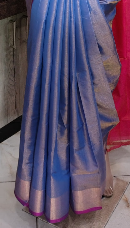 JL26A014 Blue and Pink Pure Handloom Uppada Silk Saree
