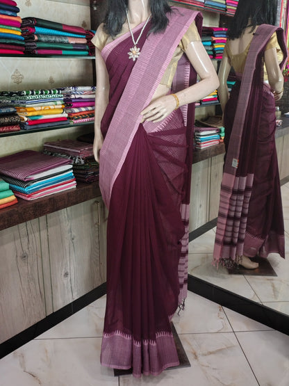 JL26A028 Maroon Pure Handloom Mangalgiri Cotton Saree