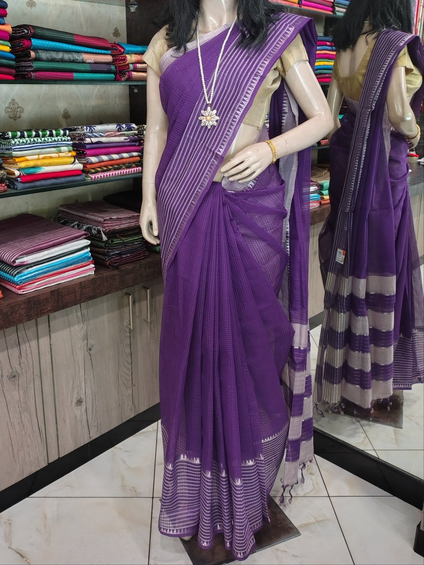 JL26A033 Purple Pure Handloom Mangalgiri Cotton Saree