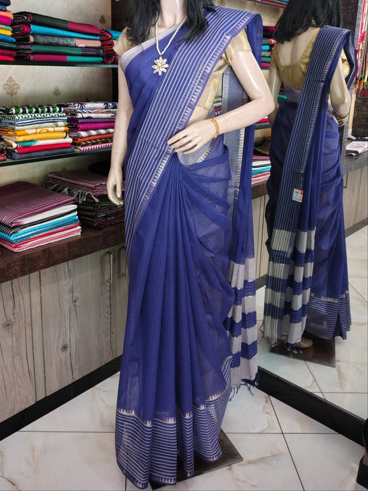 JL26A034 Royal Blue Pure Handloom Mangalgiri Cotton Saree