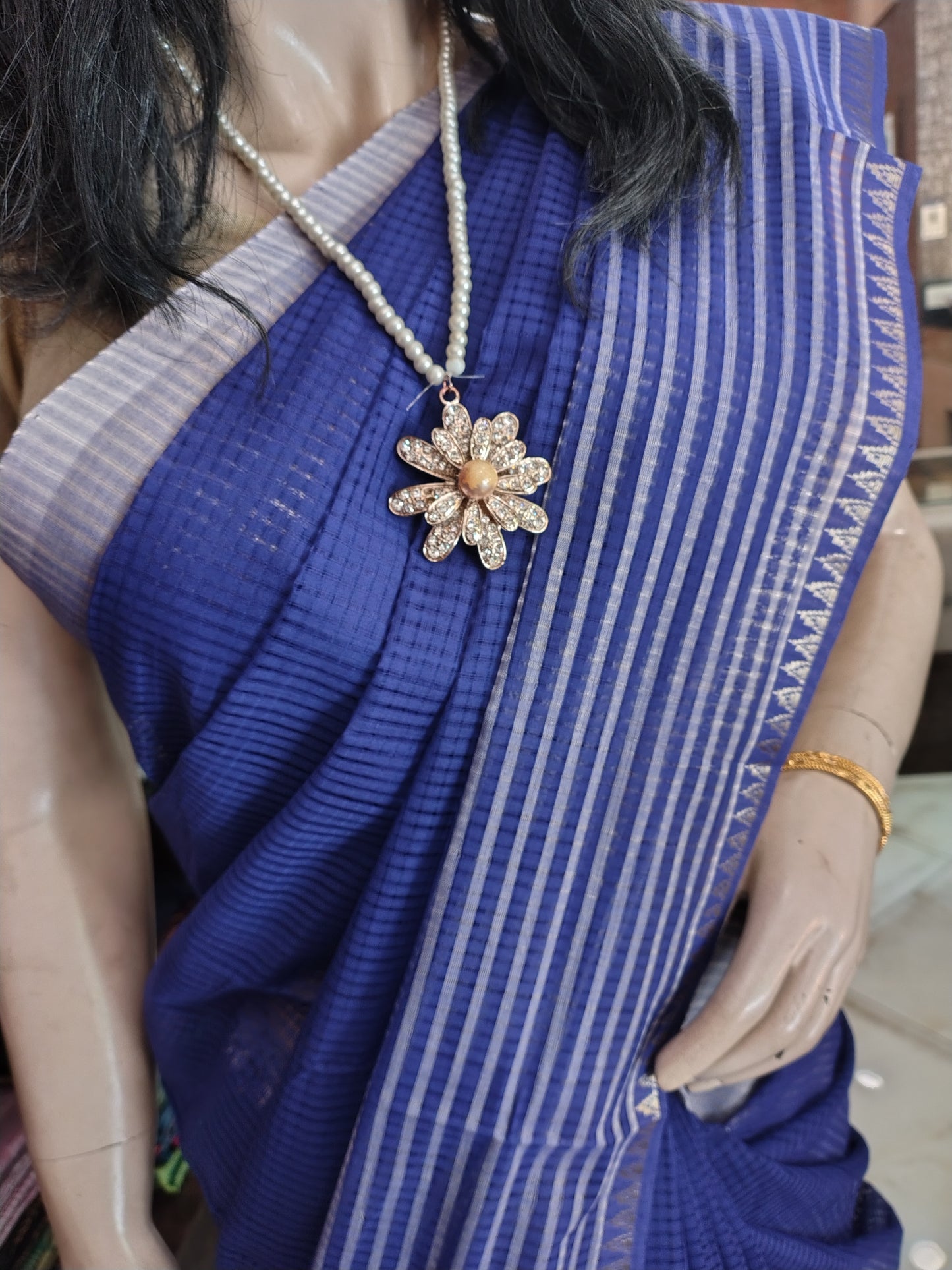 JL26A034 Royal Blue Pure Handloom Mangalgiri Cotton Saree
