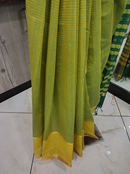 JL26A035 Yellow and Green Pure Handloom Mangalgiri Cotton Saree