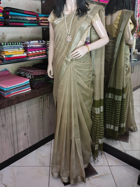 JL26A036 Green Pure Handloom Mangalgiri Cotton Saree