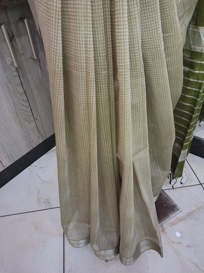 JL26A036 Green Pure Handloom Mangalgiri Cotton Saree