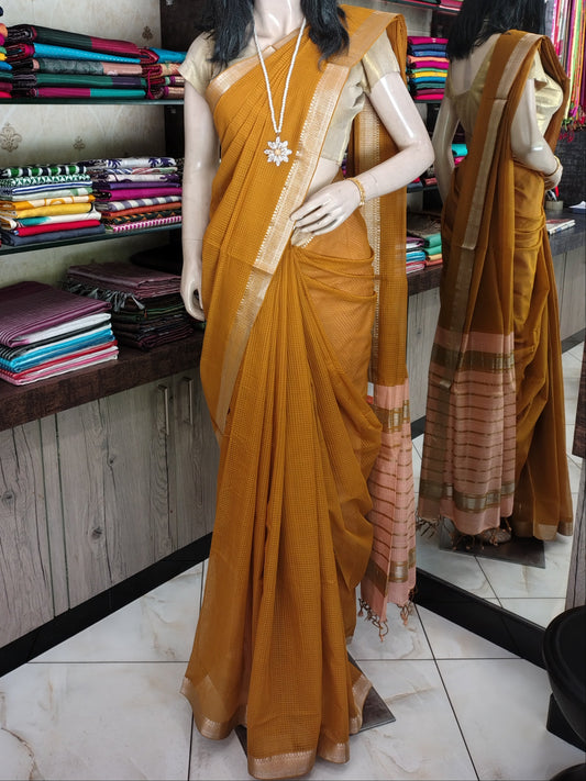 JL26A038 Mustard Yellow Pure Handloom Mangalgiri Cotton Saree