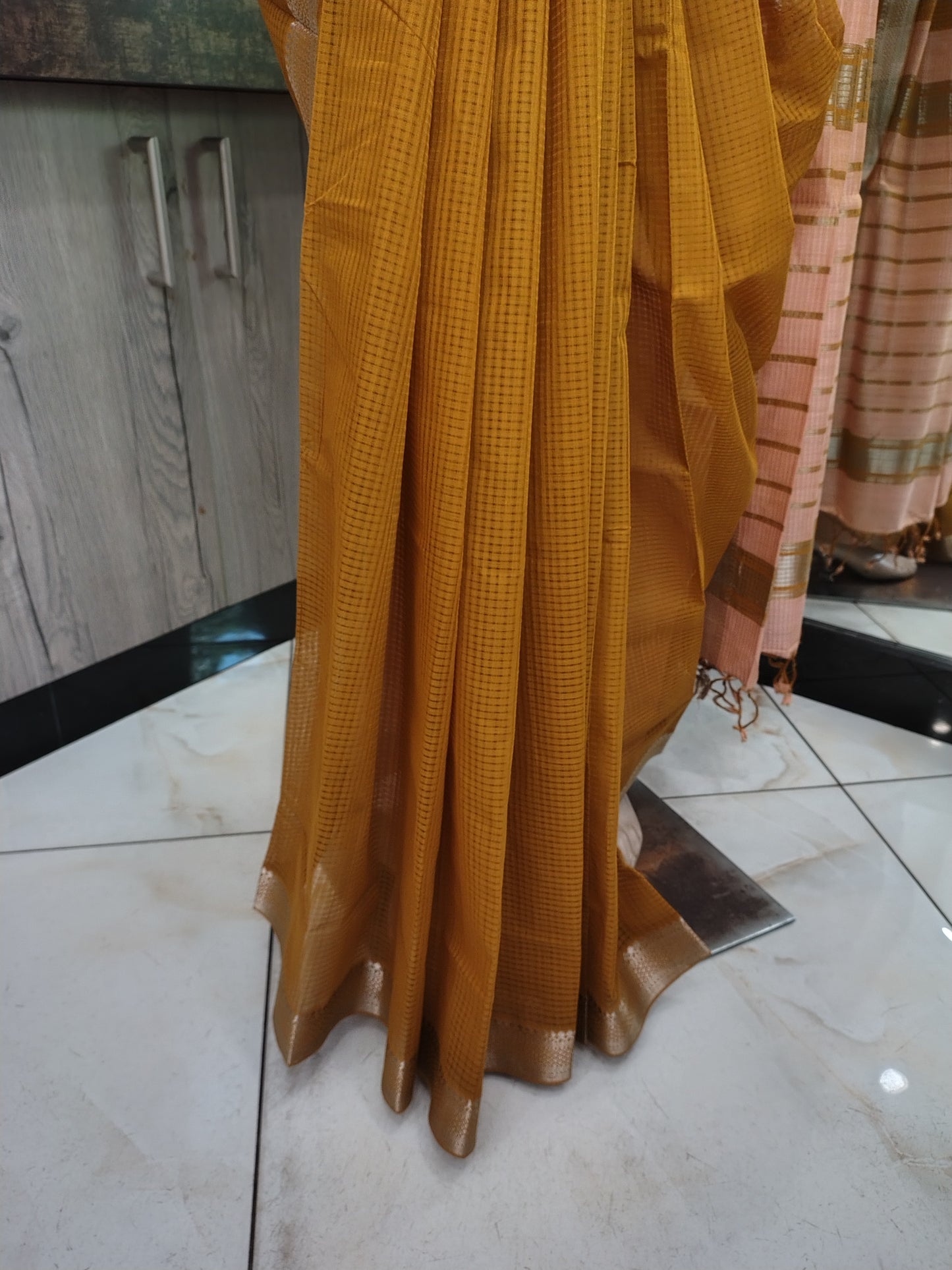 JL26A038 Mustard Yellow Pure Handloom Mangalgiri Cotton Saree