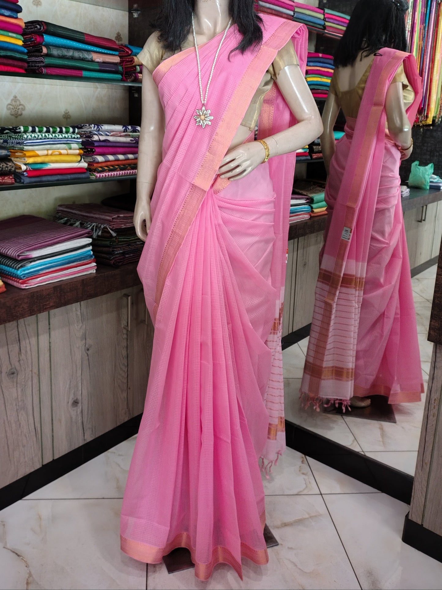 JL26A039 Pink Pure Handloom Mangalgiri Cotton Saree