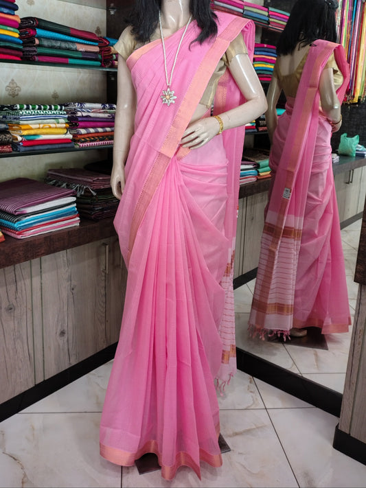 JL26A039 Pink Pure Handloom Mangalgiri Cotton Saree