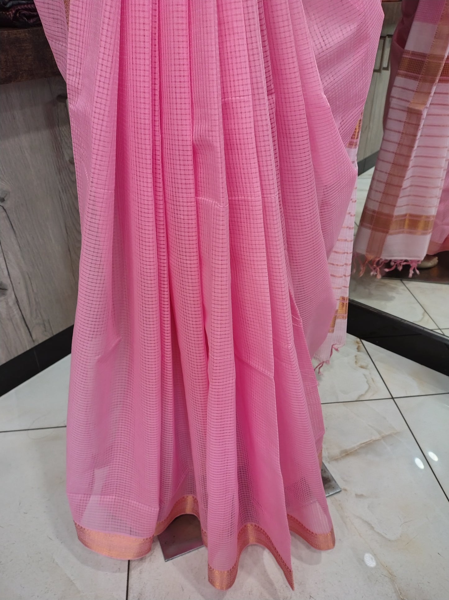 JL26A039 Pink Pure Handloom Mangalgiri Cotton Saree