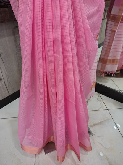 JL26A039 Pink Pure Handloom Mangalgiri Cotton Saree