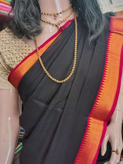 JN26A003 Black Pure Handloom Narayanpet Cotton Saree