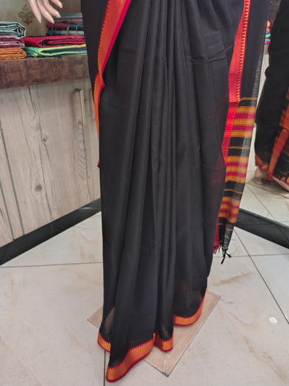 JN26A003 Black Pure Handloom Narayanpet Cotton Saree
