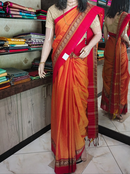 JN26A012 Yellow and Red Pure Handloom Narayanpet Cotton Saree
