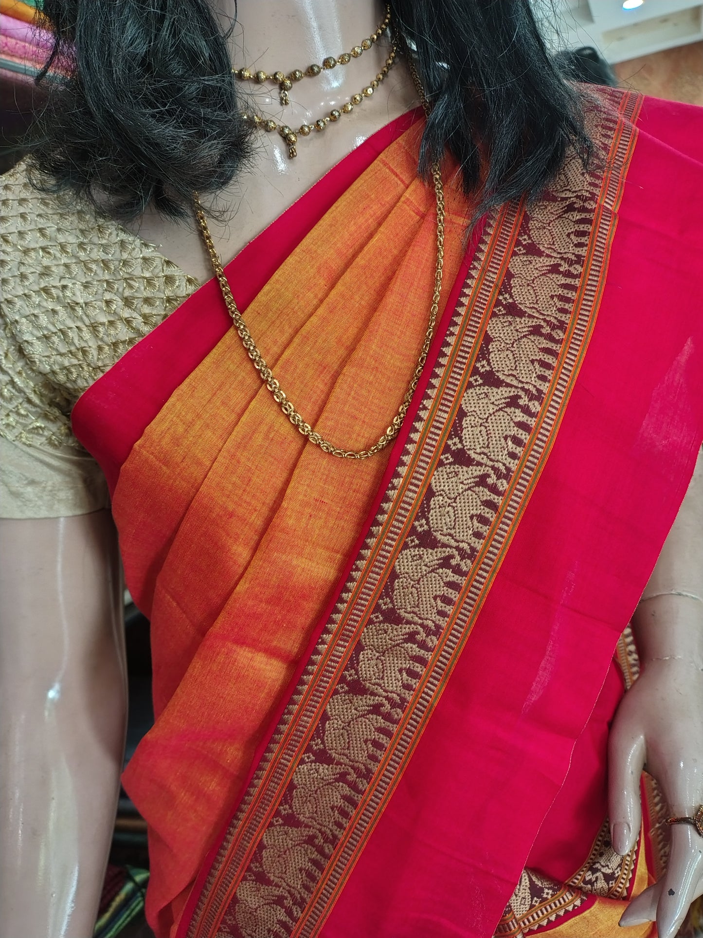 JN26A012 Yellow and Red Pure Handloom Narayanpet Cotton Saree