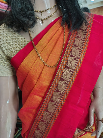 JN26A012 Yellow and Red Pure Handloom Narayanpet Cotton Saree