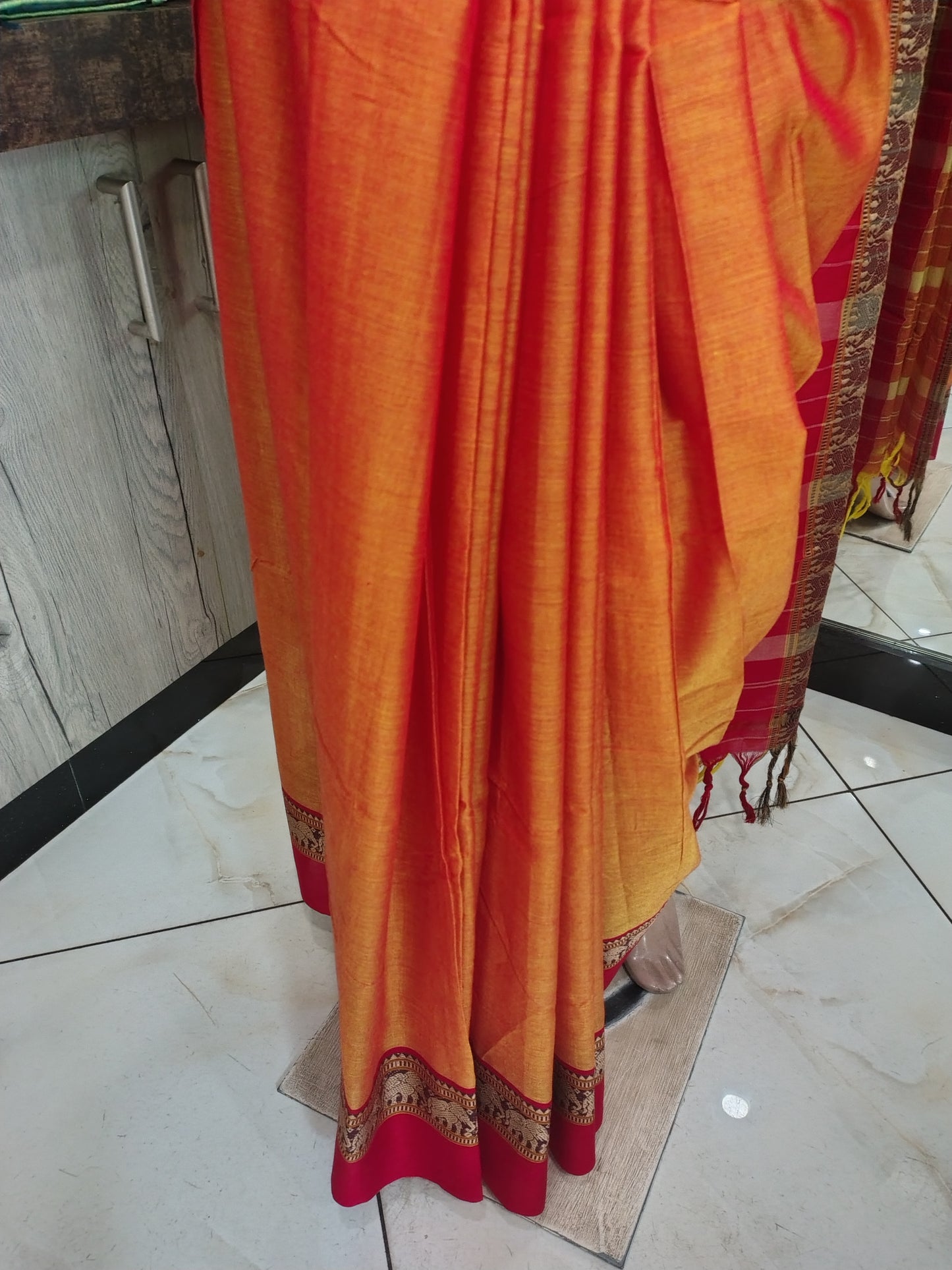JN26A012 Yellow and Red Pure Handloom Narayanpet Cotton Saree