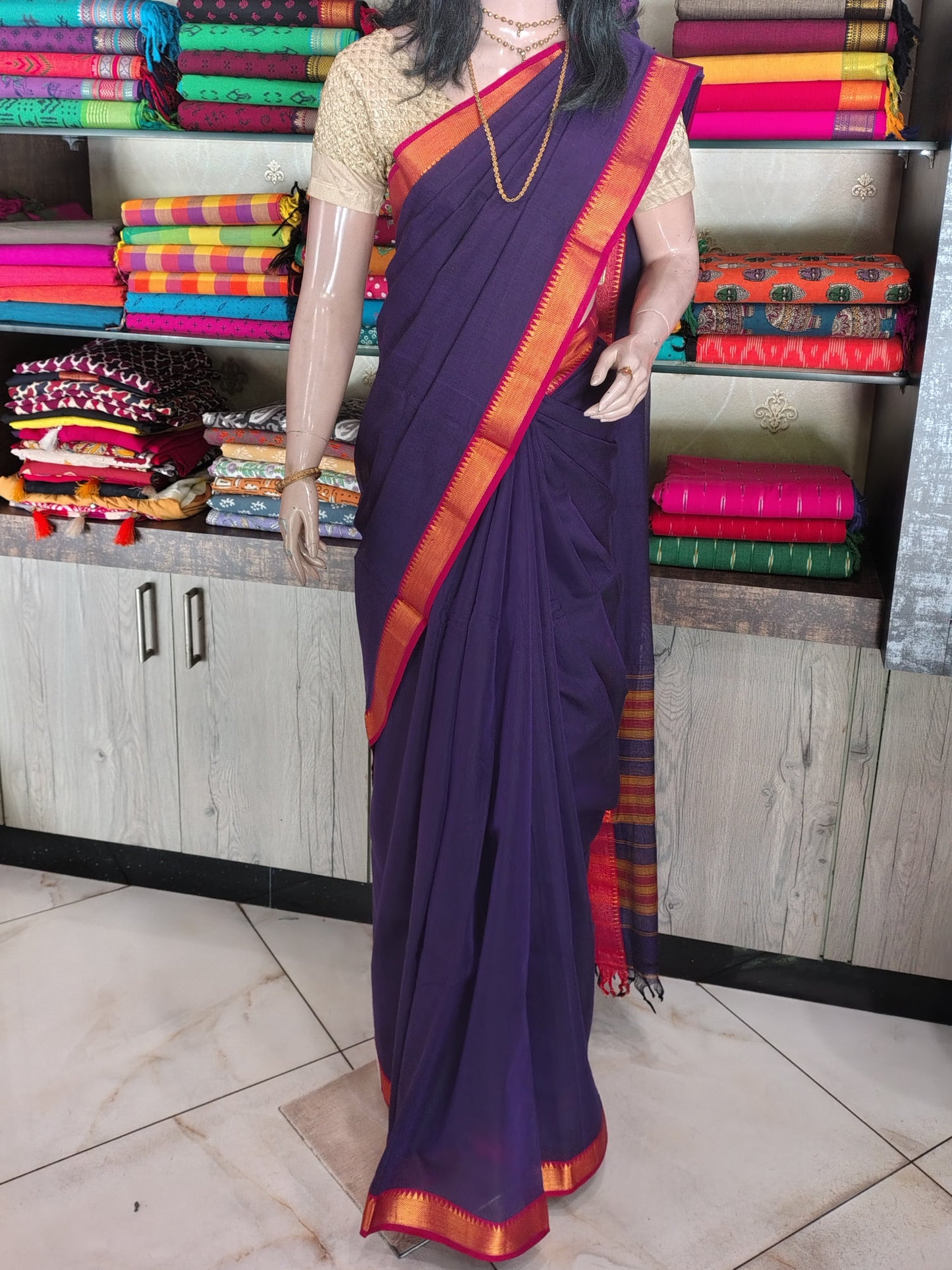 JN26A020 Violet Pure Handloom Narayanpet Cotton Saree