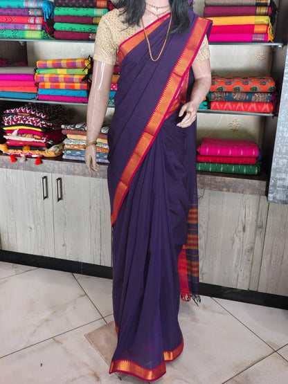 JN26A020 Violet Pure Handloom Narayanpet Cotton Saree