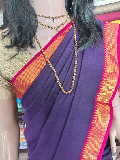 JN26A020 Violet Pure Handloom Narayanpet Cotton Saree