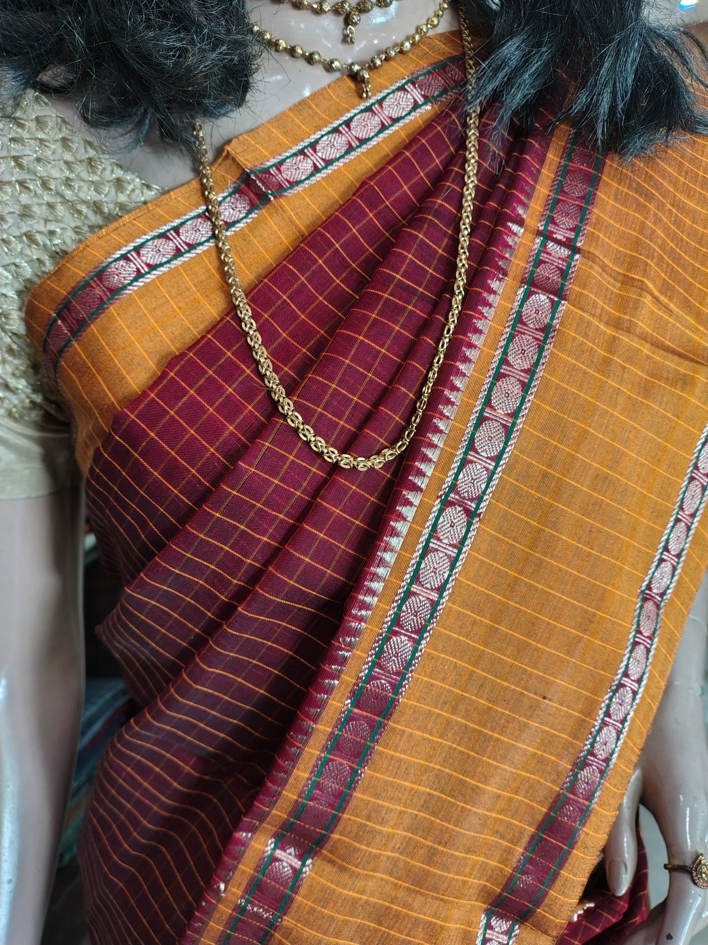 JN26A030 Maroon Pure Handloom Narayanpet Cotton Saree