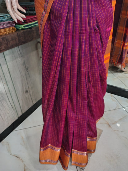 JN26A031 Pink Pure Handloom Narayanpet Cotton Saree