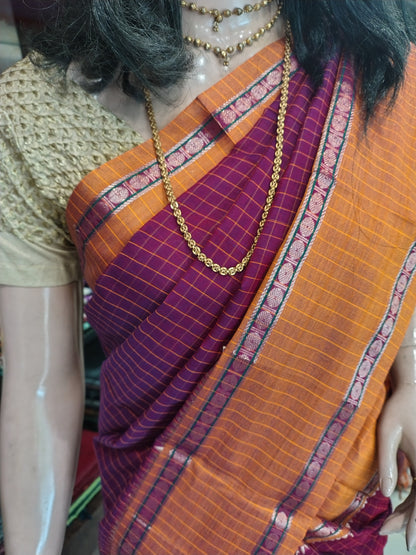 JN26A031 Pink Pure Handloom Narayanpet Cotton Saree