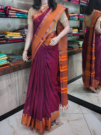JN26A031 Pink Pure Handloom Narayanpet Cotton Saree