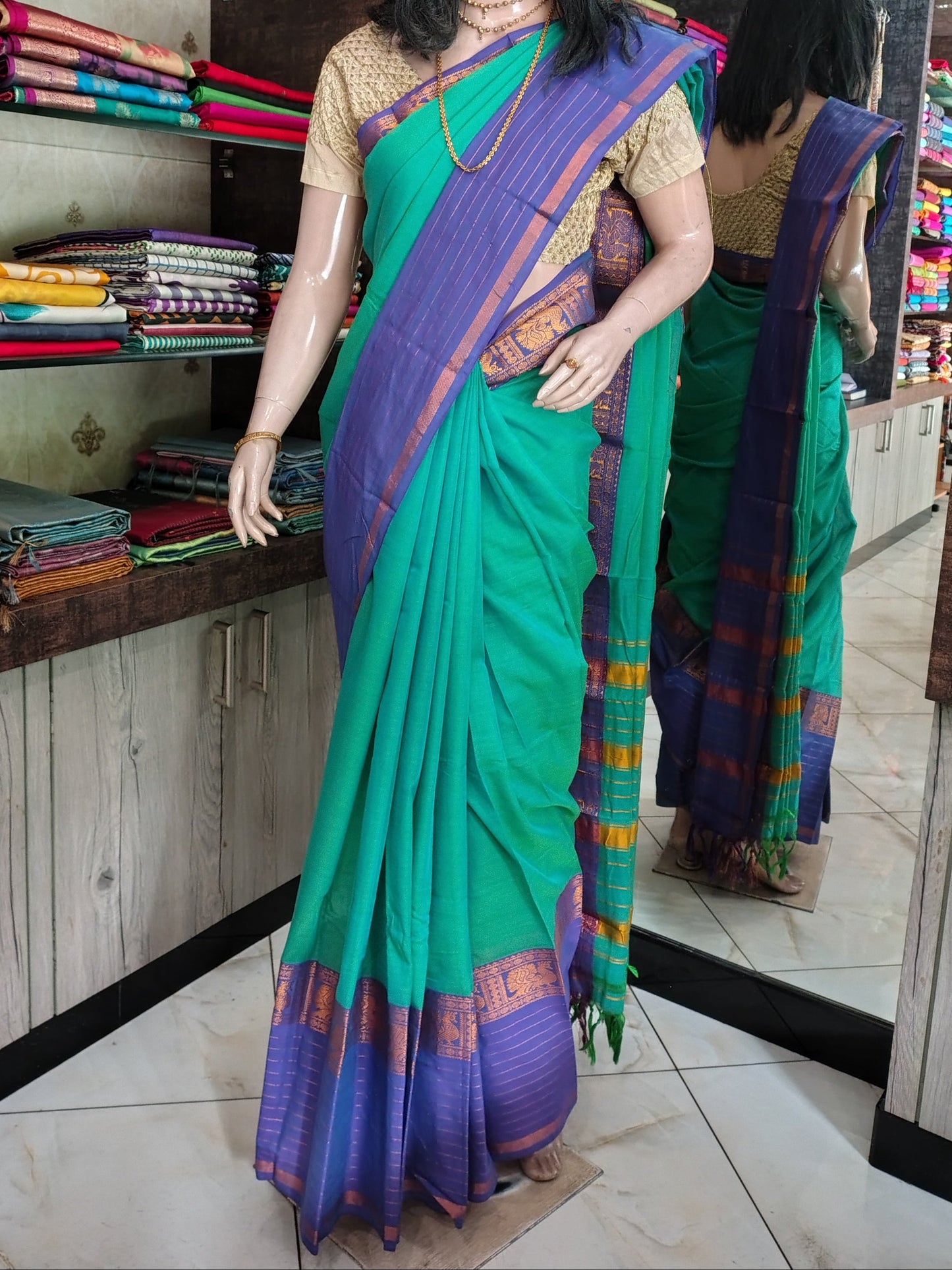 JN26A033 Green and Purple Pure Handloom Narayanpet Cotton Saree