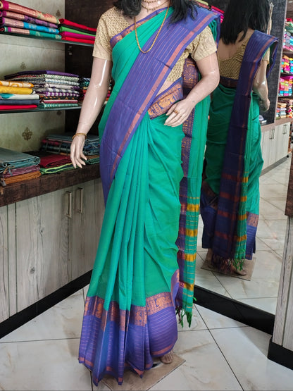 JN26A033 Green and Purple Pure Handloom Narayanpet Cotton Saree