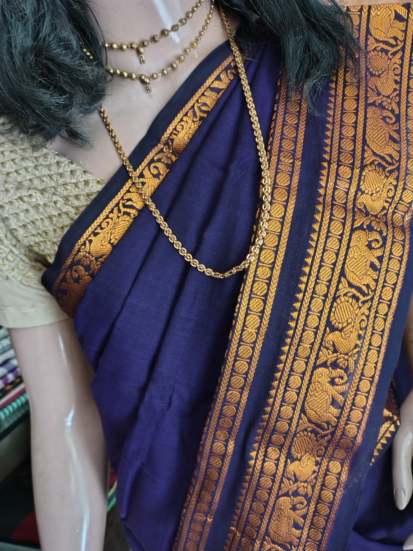 JN26A034 Dark Blue Pure Handloom Narayanpet Cotton Saree