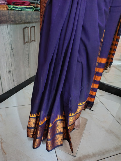 JN26A034 Dark Blue Pure Handloom Narayanpet Cotton Saree