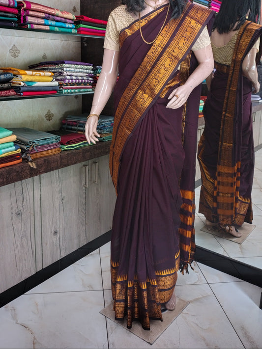JN26A035 Dark Maroon Pure Handloom Narayanpet Cotton Saree