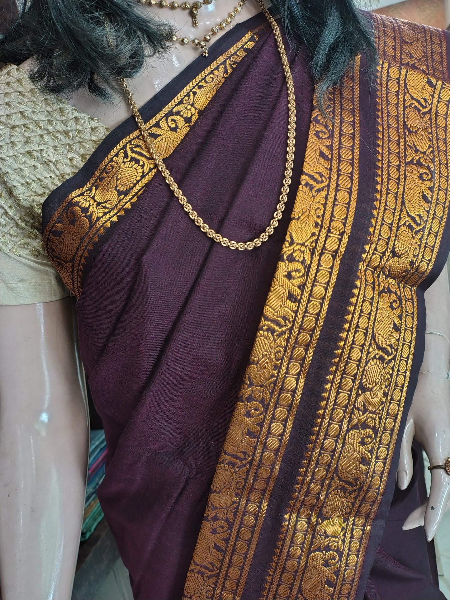 JN26A035 Dark Maroon Pure Handloom Narayanpet Cotton Saree