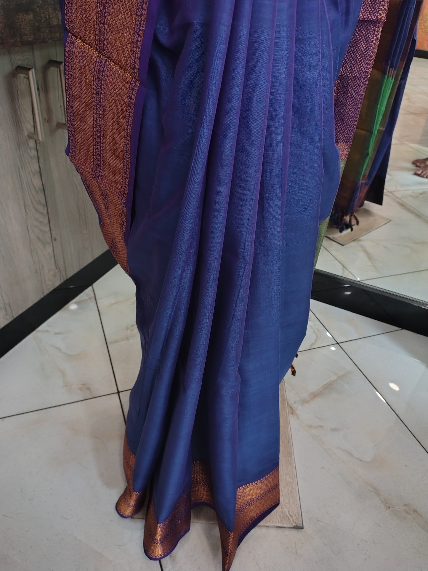 JN26A036 Blue and Green Pure Handloom Narayanpet Cotton Saree