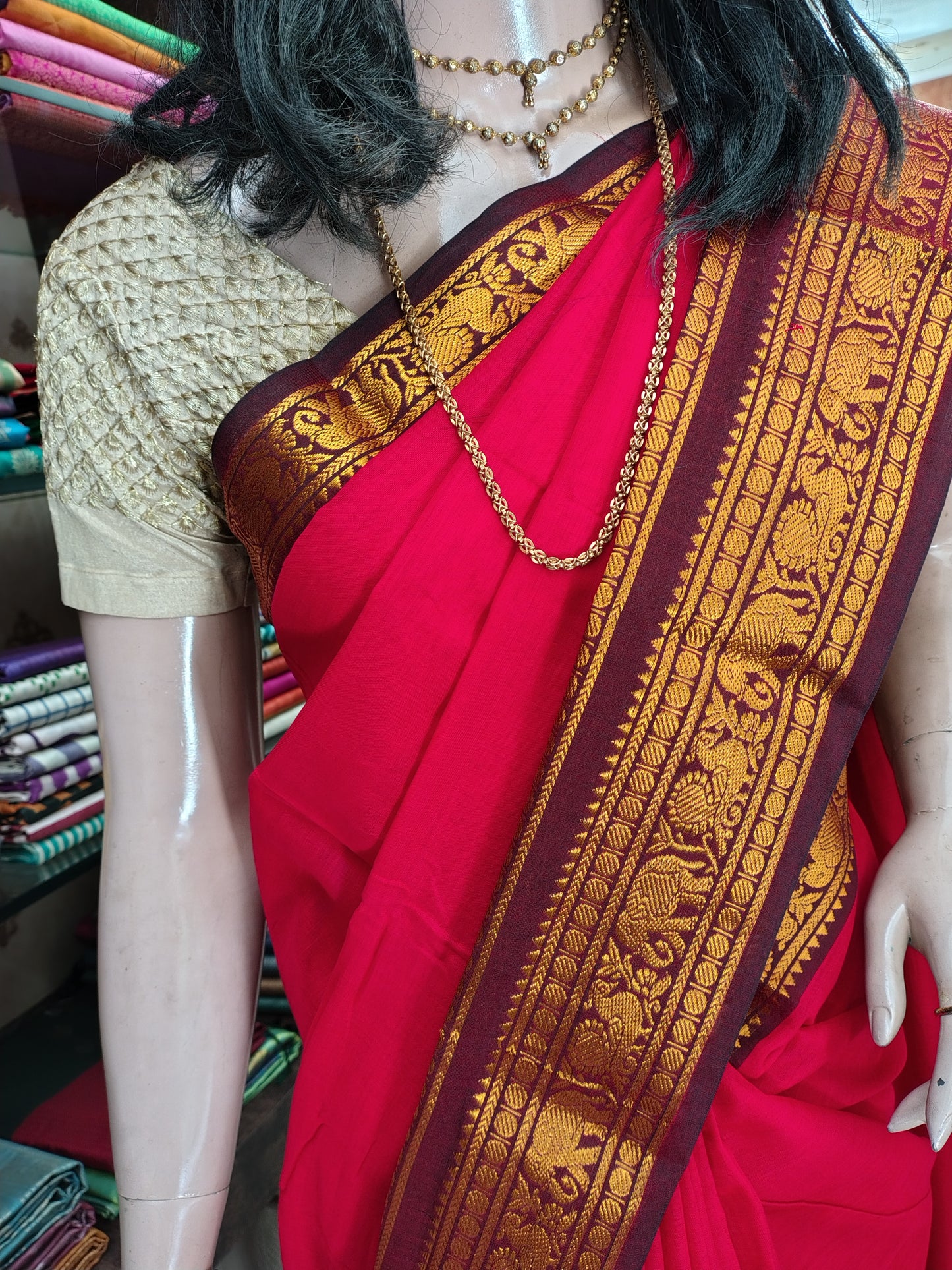 JN26A039 Red Pure Handloom Narayanpet Cotton Saree