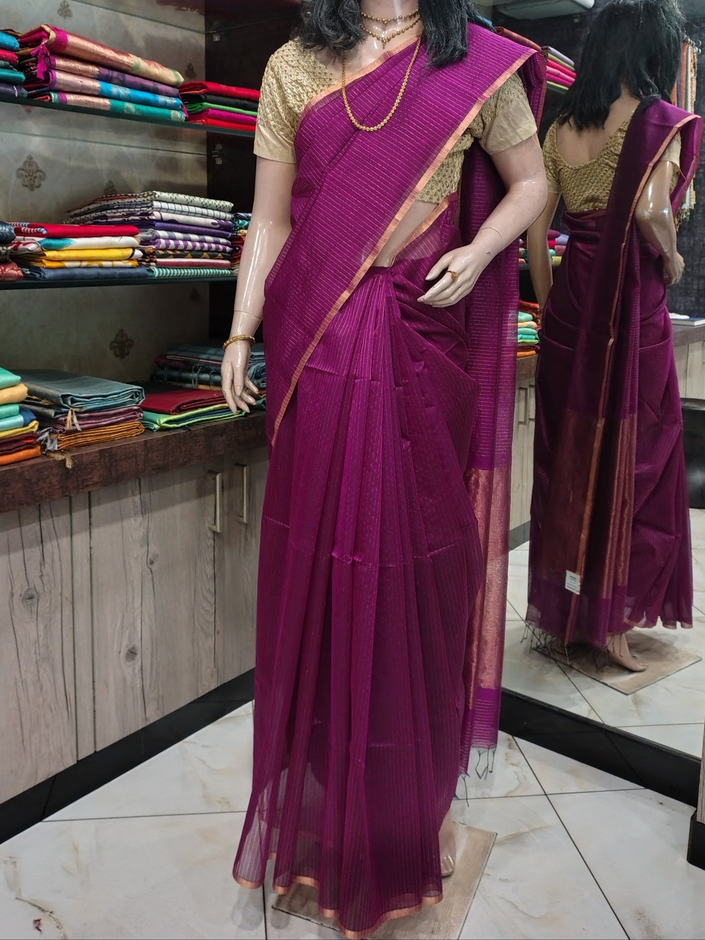 JN26A092 Pink Pure Handloom Maheshwari Silk Saree