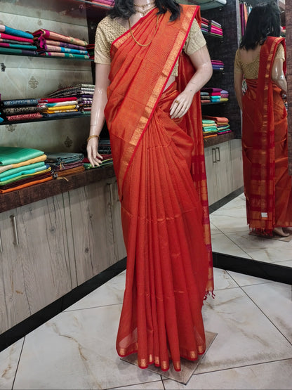JN26A094 Red and Gold Pure Handloom Maheshwari Silk Saree