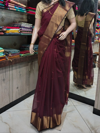 JN26A095 Maroon Pure Handloom Maheshwari Silk Saree