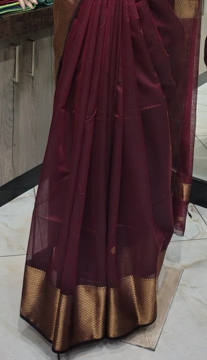 JN26A095 Maroon Pure Handloom Maheshwari Silk Saree