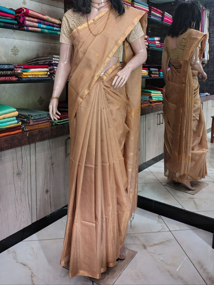 JN26A096 Gold Pure Handloom Maheshwari Silk Saree