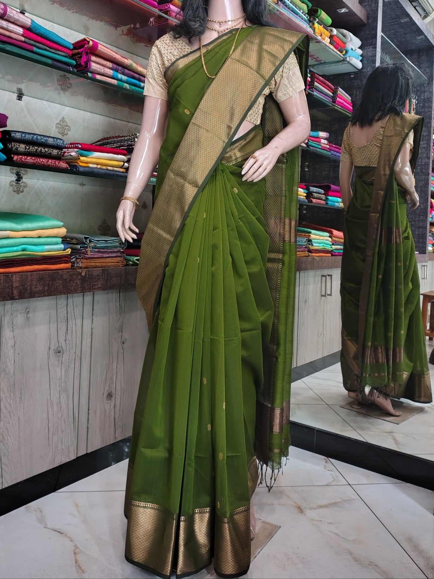 JN26A114 Green Pure Handloom Maheshwari Silk Saree