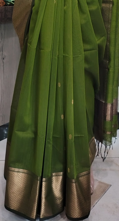 JN26A114 Green Pure Handloom Maheshwari Silk Saree