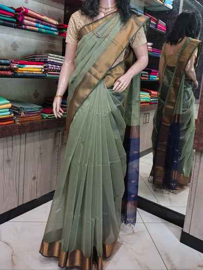 JN26A116 Lite Green and Blue Pure Handloom Maheshwari Silk Saree