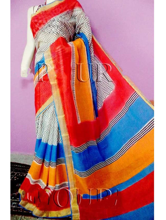 pj-orange-blue-hand-block-painted-kerala-cotton-saree-kcbadi016