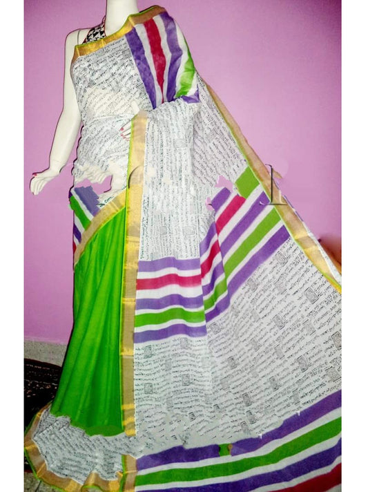 pj-white-green-hand-block-painted-kerala-cotton-saree-kcbadi015