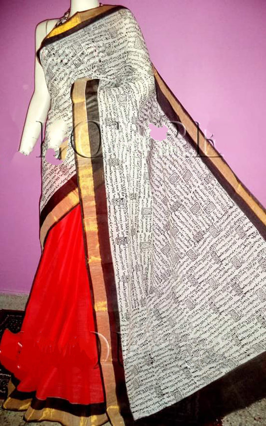 pj-red-white-hand-block-painted-kerala-cotton-saree-kcbadi017