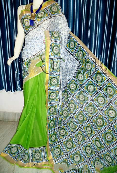 pj-light-green-hand-block-painted-kerala-cotton-saree-kcbadi020