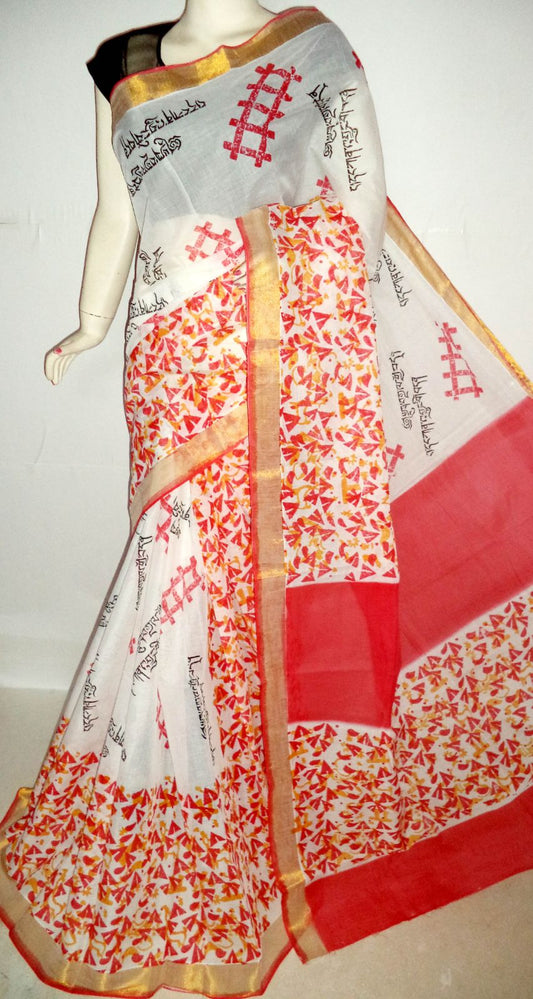 pj-white-red-hand-block-painted-kerala-cotton-saree-kcbadi026
